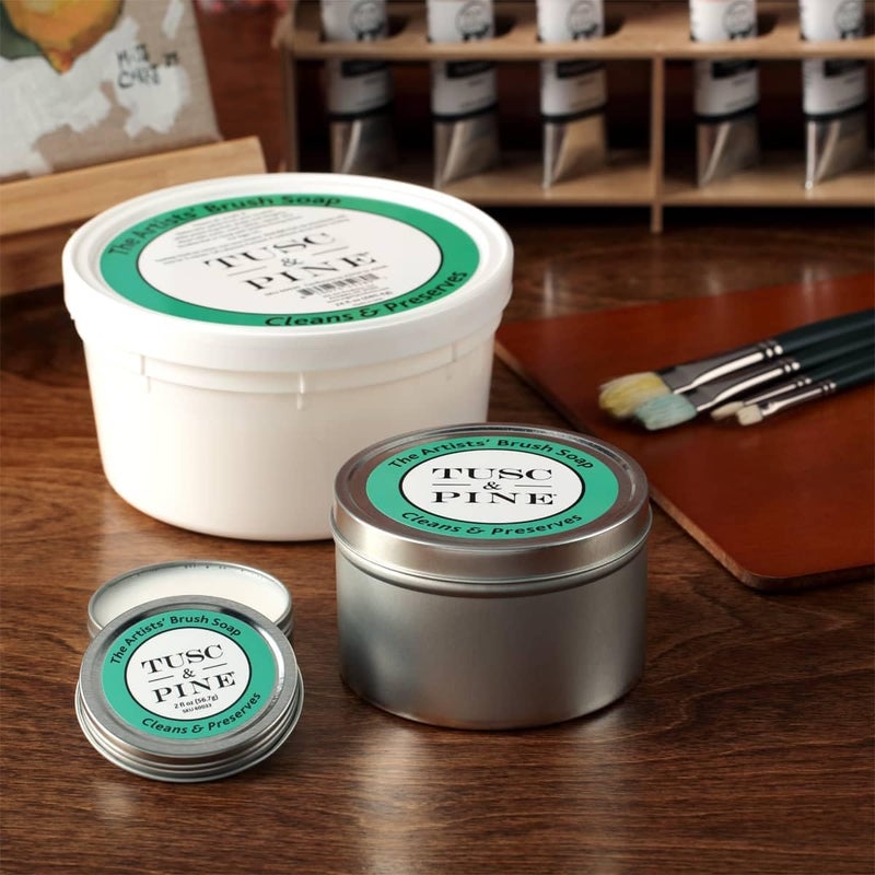 Tusc & Pine The Artists' Brush Soap - 2oz Plant-Based Brush Cleaner, Oil, Acrylic, Watercolor Paint - Nourishes Bristles; Made in North Carolina; Alkali Soap, Gentle Pine Fragrance - Image 4